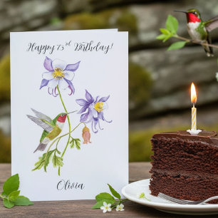 Carte Joyeux 73e anniversaire Columbine avec Hummingbird