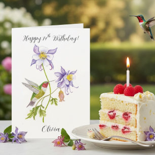 Carte Joyeux 74e anniversaire Columbine avec Hummingbird