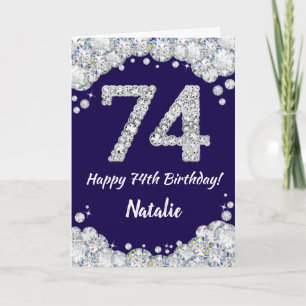 Carte Joyeux 74e anniversaire Marine Parties scintillant