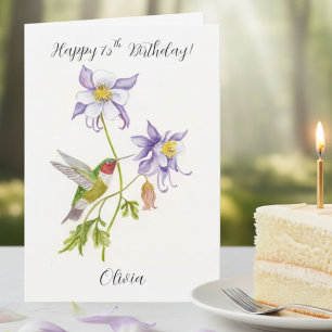 Carte Joyeux 75e anniversaire Columbine avec Hummingbird