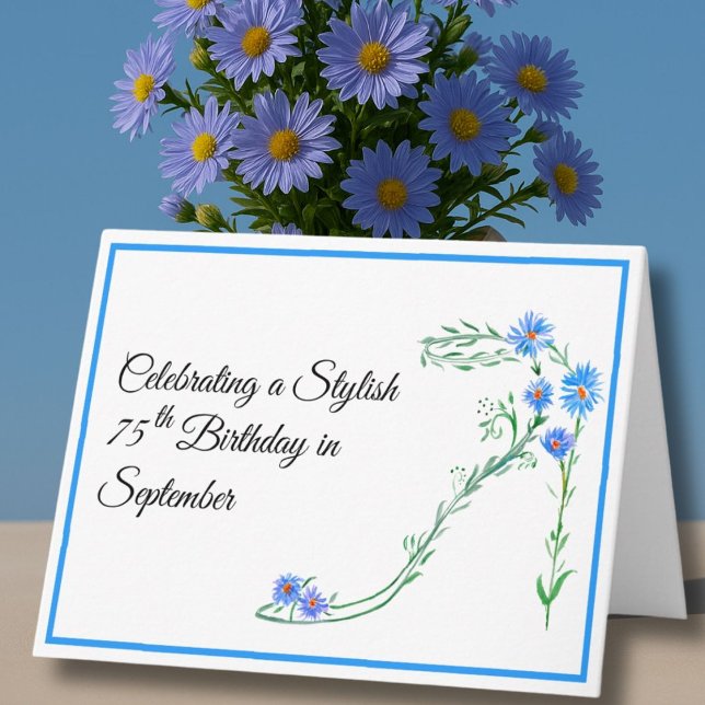 Carte Joyeux 75e anniversaire en septembre Fleurs Aster  (Créateur téléchargé)