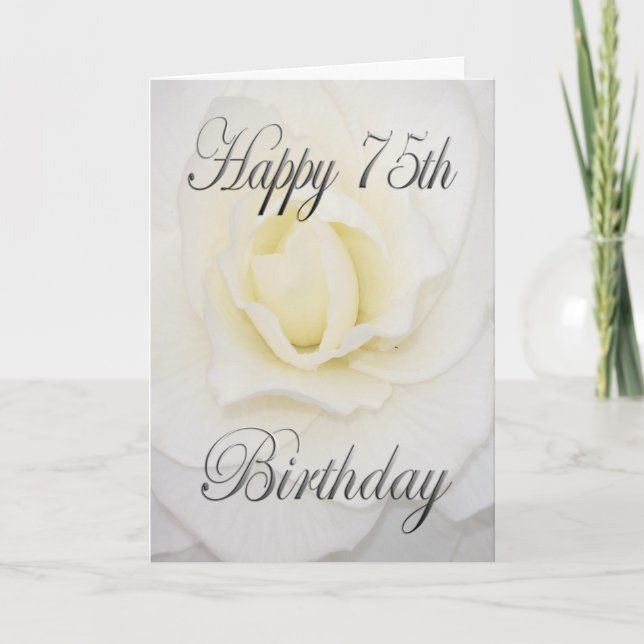 Carte Joyeux 75e Anniversaire Fleur Blanche (Devant)