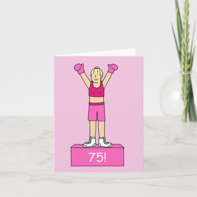 Carte Joyeux 75e anniversaire Lady Boxer en rose (Devant)