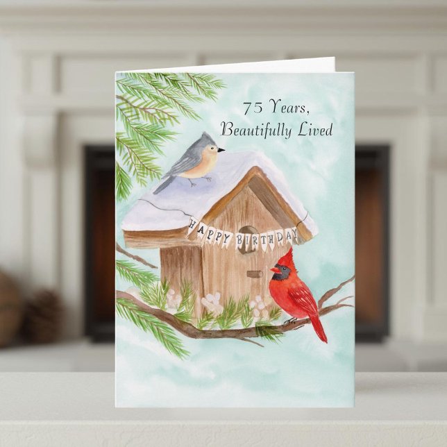 Carte Joyeux 75e anniversaire oiseaux à la maison pour o (Créateur téléchargé)