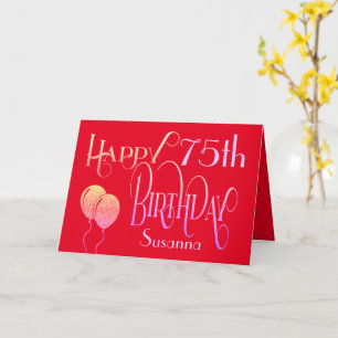 Carte Joyeux 75e anniversaire stylish Script Name Rouge