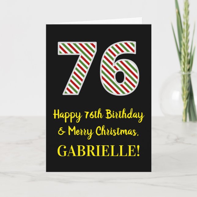 Carte Joyeux 76e anniversaire & Joyeux Noël, Nom personn (Devant)