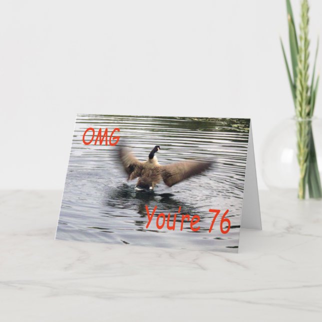 Carte Joyeux 76e anniversaire Oie battant (Devant)
