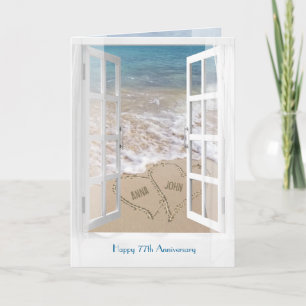 Carte Joyeux 77e Anniversaire fenêtre de plage ouverte