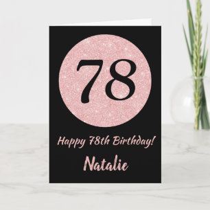 Carte Joyeux 78e anniversaire Noir et Rose Or rose