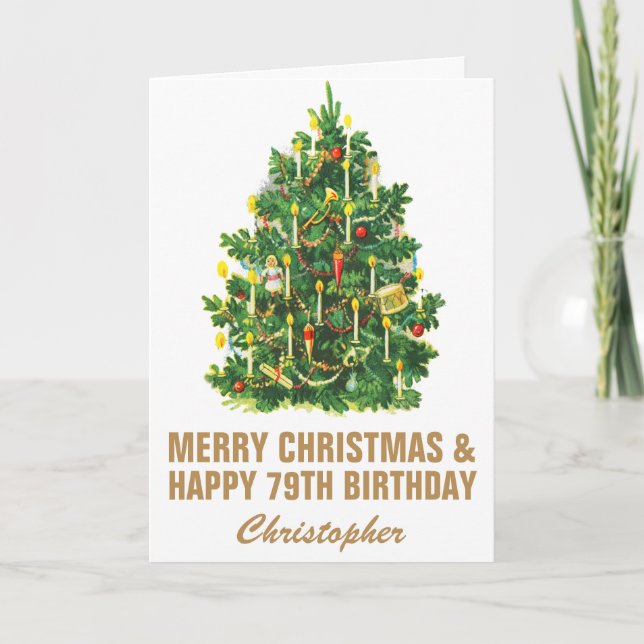 Carte Joyeux 79e anniversaire et sapin de Noël (Devant)