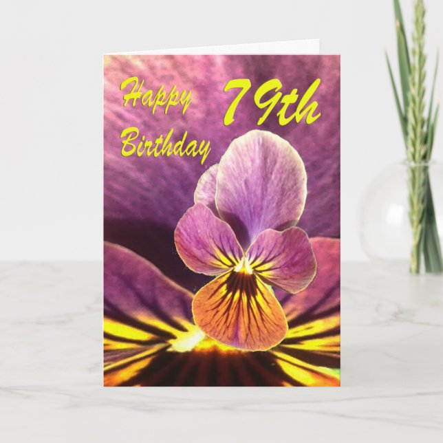 Carte Joyeux 79e anniversaire Pansy Flower (Devant)