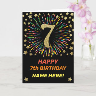 Carte Joyeux 7 Anniversaire Black & Gold Rainbow Firewor