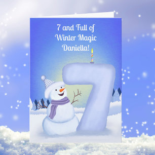 Carte Joyeux 7e anniversaire Bonhomme de neige avec un S