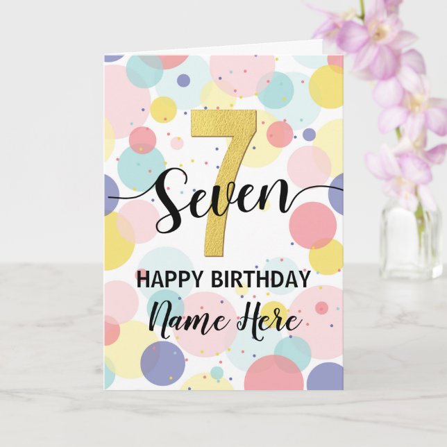 Carte Joyeux 7e anniversaire Pastel Rainbow Gold Girl (Orchidée)
