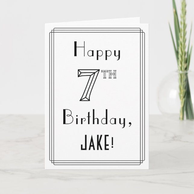 Carte Joyeux 7ème anniversaire, Art Déco Style avec/ Nom (Devant)