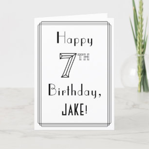 Carte Joyeux 7ème anniversaire, Art Déco Style avec/ Nom