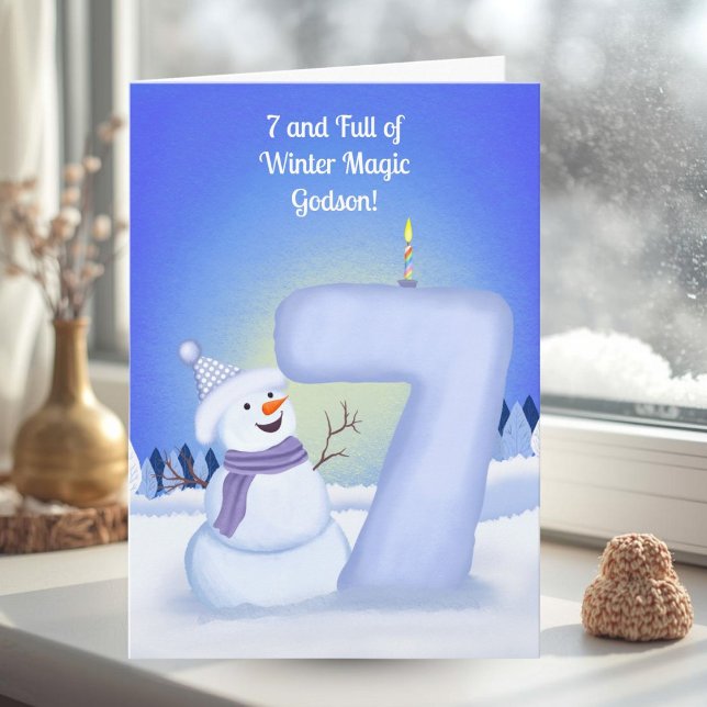 Carte Joyeux 7ème Anniversaire Snowman au filleul  (Créateur téléchargé)