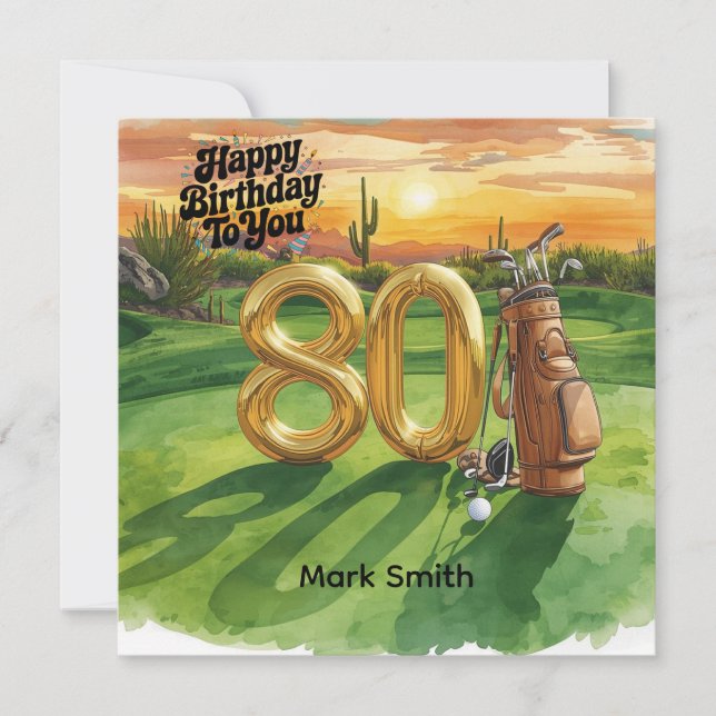Carte Joyeux 80e anniversaire avec balle de golf pour go (Devant)