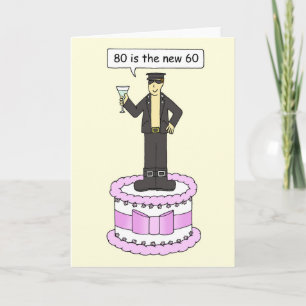 Carte Joyeux 80e anniversaire Cartoon Man on a Cake