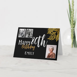 Carte Joyeux 80e Anniversaire Feuillage Doré 3 Photo