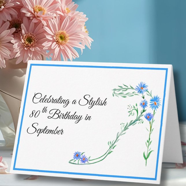 Carte Joyeux 80e anniversaire Fleurs d'aster bleu (Créateur téléchargé)