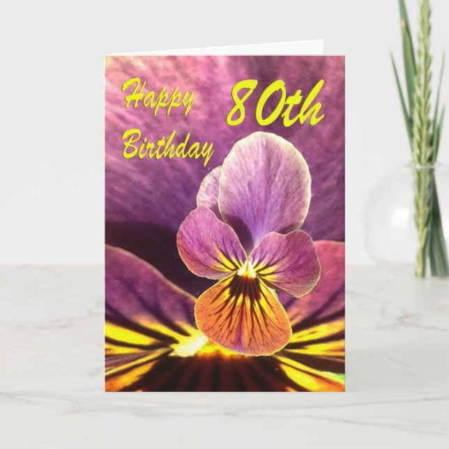Carte Joyeux 80e anniversaire Pansy Flower (Devant)