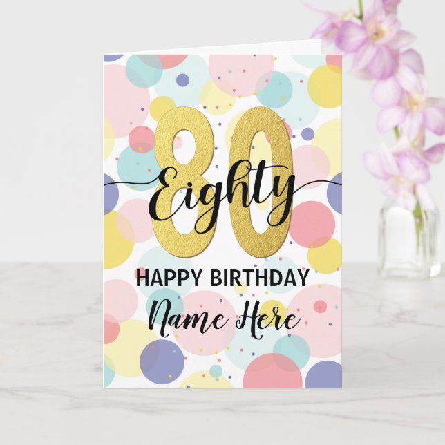 Carte Joyeux 80e anniversaire Pastel Rainbow Gold Woman (Orchidée)
