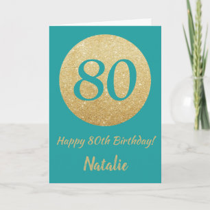 Carte Joyeux 80e anniversaire Turquoise et Gold Parties 
