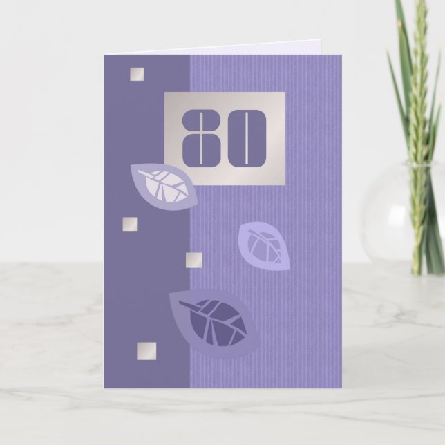 Carte Joyeux 80ème. Feuille élégant (Devant)