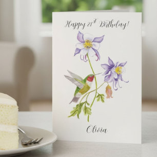 Carte Joyeux 81e anniversaire Columbine avec Hummingbird