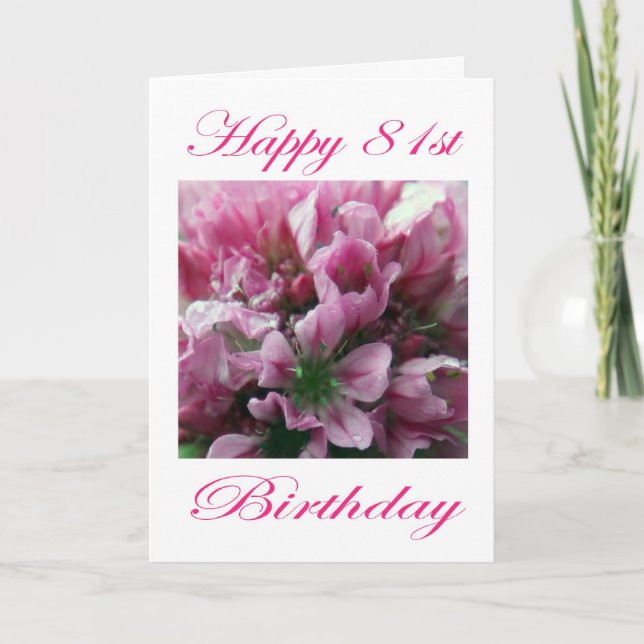 Carte Joyeux 81e anniversaire rose et vert Fleur (Devant)