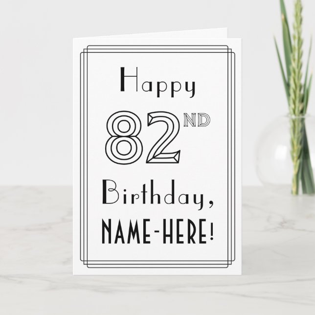 Carte Joyeux 82e anniversaire, style Art déco avec nom p (Devant)