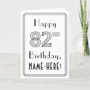 Carte Joyeux 82e anniversaire, style Art déco avec nom p