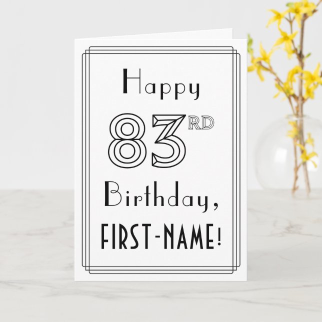 Carte Joyeux 83ème anniversaire, style Art Déco avec nom (Fleur jaune)