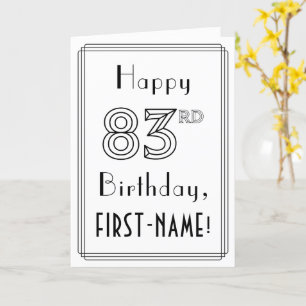 Carte Joyeux 83ème anniversaire, style Art Déco avec nom