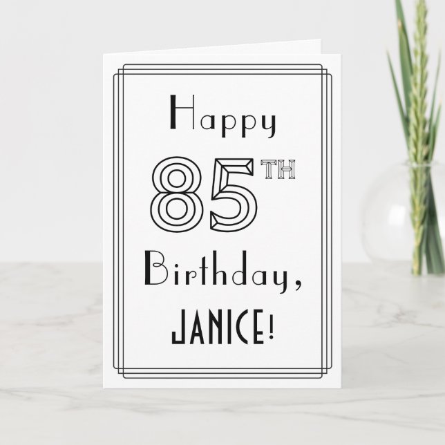 Carte Joyeux 85e anniversaire, style Art déco avec nom p (Devant)