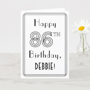 Carte Joyeux 86ème anniversaire, style Art Déco avec nom