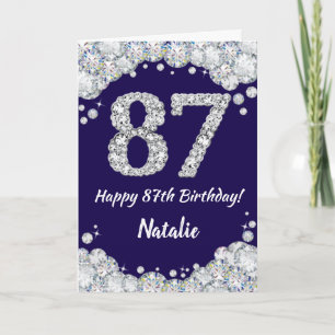 Carte Joyeux 87e anniversaire Marine Bleu et Parties sci