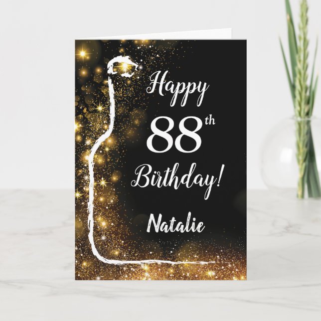 Carte Joyeux 88e anniversaire Black and Gold Parties sci (Devant)
