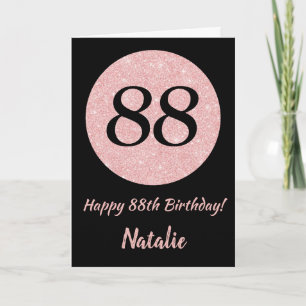 Carte Joyeux 88e anniversaire Noir et Rose Or rose