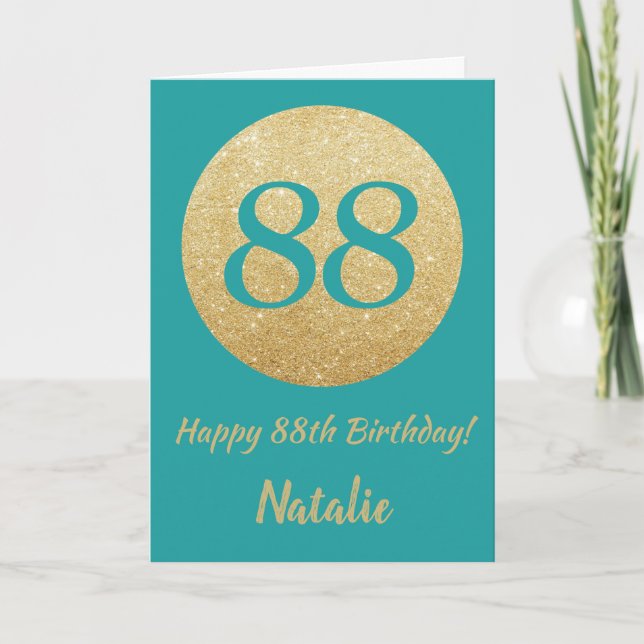 Carte Joyeux 88e anniversaire Turquoise et Parties scint (Devant)