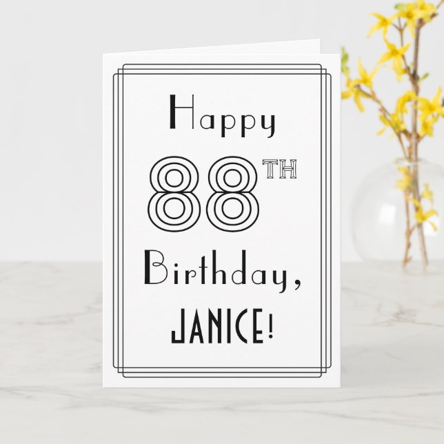 Carte Joyeux 88ème anniversaire, style Art Déco avec nom (Fleur jaune)