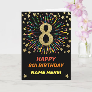 Carte Joyeux 8 Anniversaire Black & Gold Rainbow Firewor