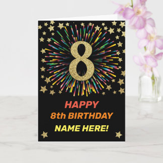 Carte Joyeux 8 Anniversaire Black & Gold Rainbow Firewor