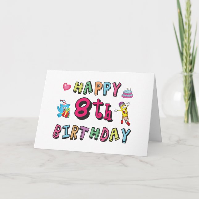 Carte Joyeux 8e anniversaire. 8 ans jour d'anniversaire. (Devant)