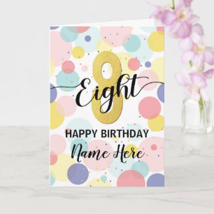 Carte Joyeux 8e anniversaire Pastel Rainbow Gold Girl