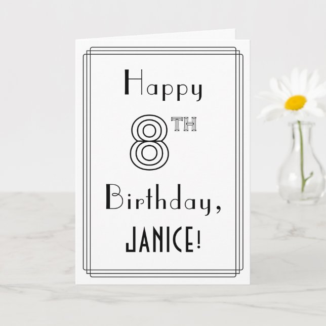 Carte Joyeux 8e anniversaire, style Art déco avec/ Nom p (Petite plante)