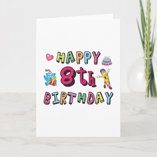 Carte Joyeux 8e anniversaire. Surprise de 8 ans (Devant)