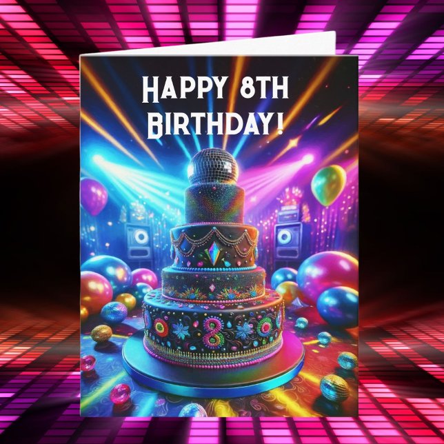 Carte Joyeux 8ème Anniversaire Gâteau Disco (This great 8th birthday card is a wonderful disco card for.)