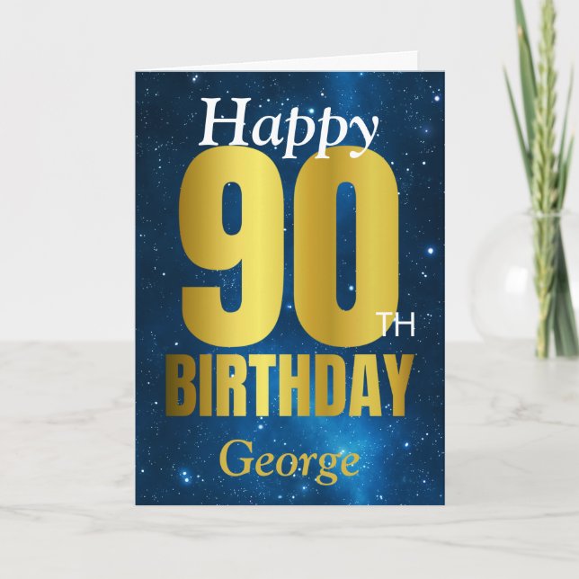 Carte Joyeux 90e anniversaire Blue Gold (Devant)